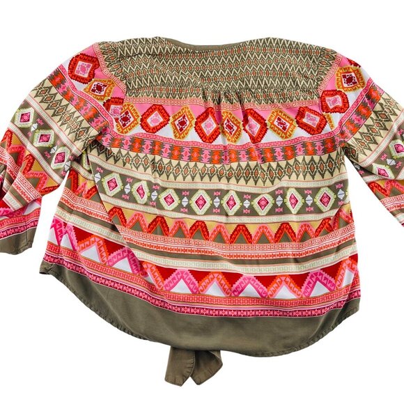 Ruby Rd. Womens Aztec Print Button-Up Blouse 1X Rayon Multicolor - Picture 4 of 5